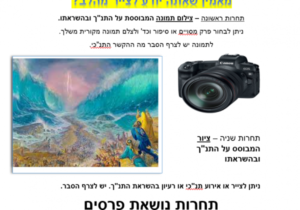 שבוע התנ”ך יצא לדרך, תחרות  צילום תמונה המבוססת על התנ”ך ובהשראתו.